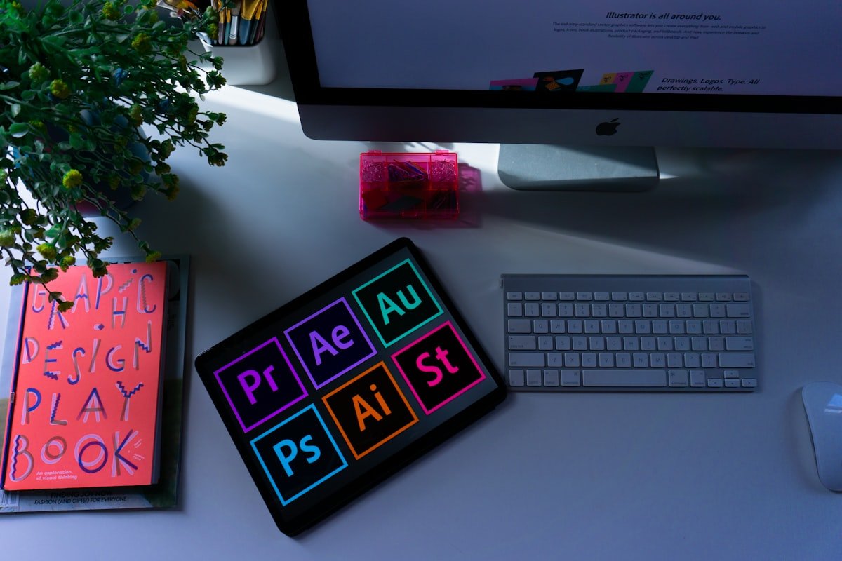 Premium digital design workspace with creative software